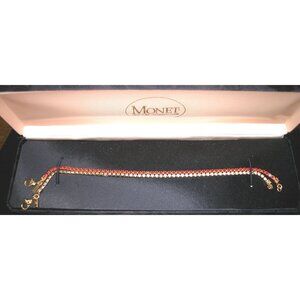 Monet Red Rhinestone Bracelets In Original Box 7 Inches Long Elegant Design